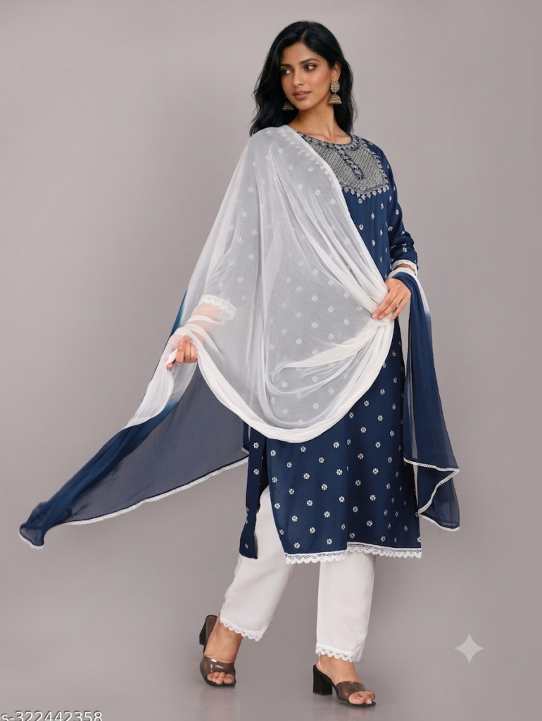 handicrafts Printed Embroidered Kurta & Dupatta Set