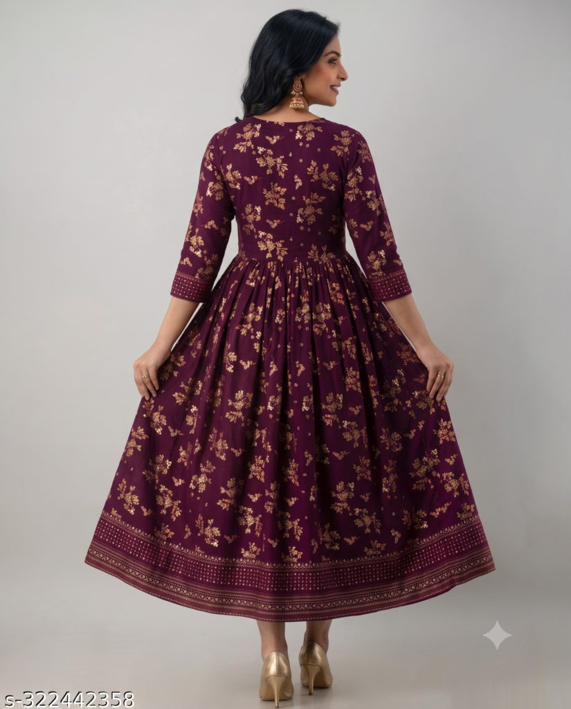 A wine Anarkali border print kurti