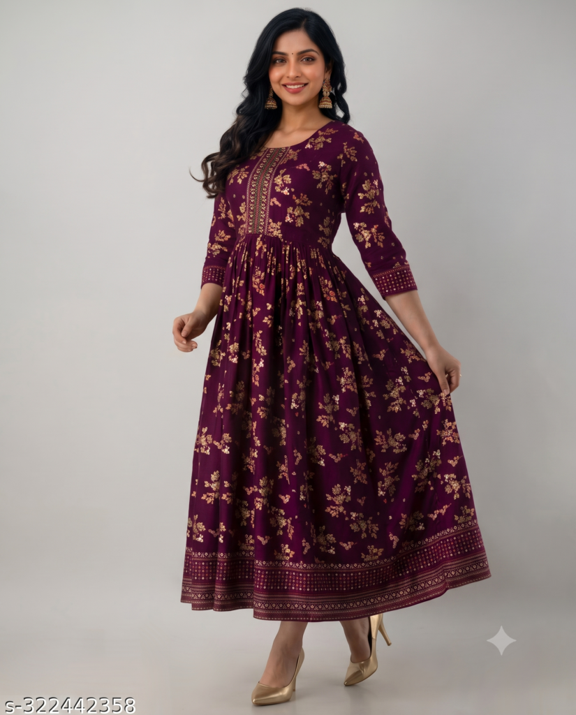 A wine Anarkali border print kurti