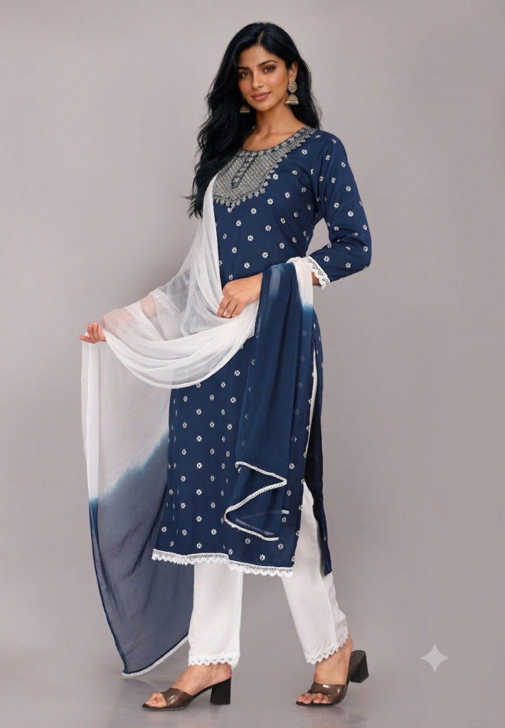 handicrafts Printed Embroidered Kurta & Dupatta Set