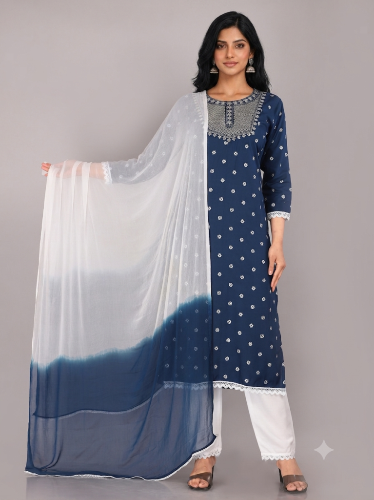handicrafts Printed Embroidered Kurta & Dupatta Set