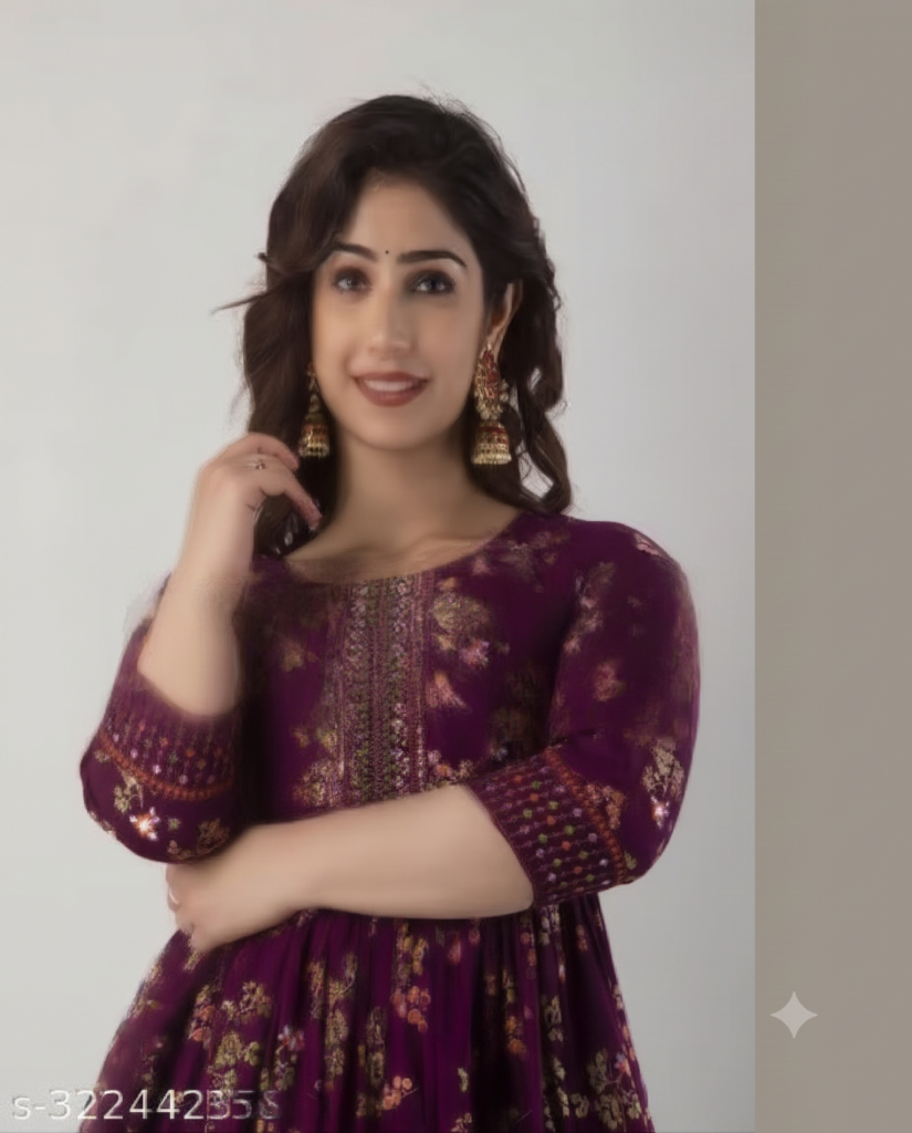 A wine Anarkali border print kurti