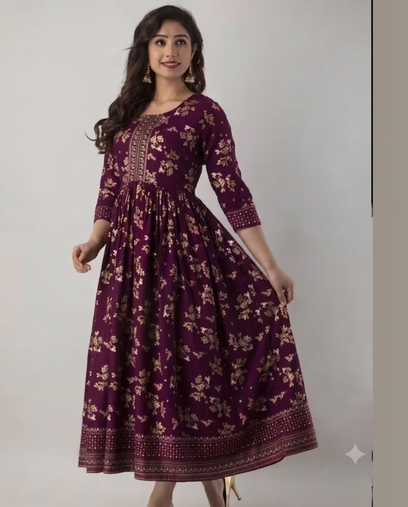 A wine Anarkali border print kurti