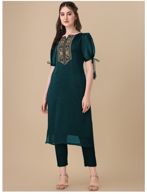 Yoke Design Thread Work A-Line Kurta