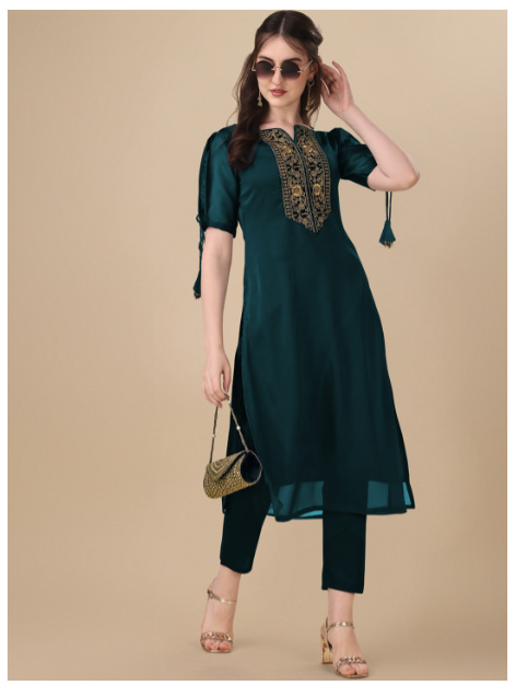 Yoke Design Thread Work A-Line Kurta