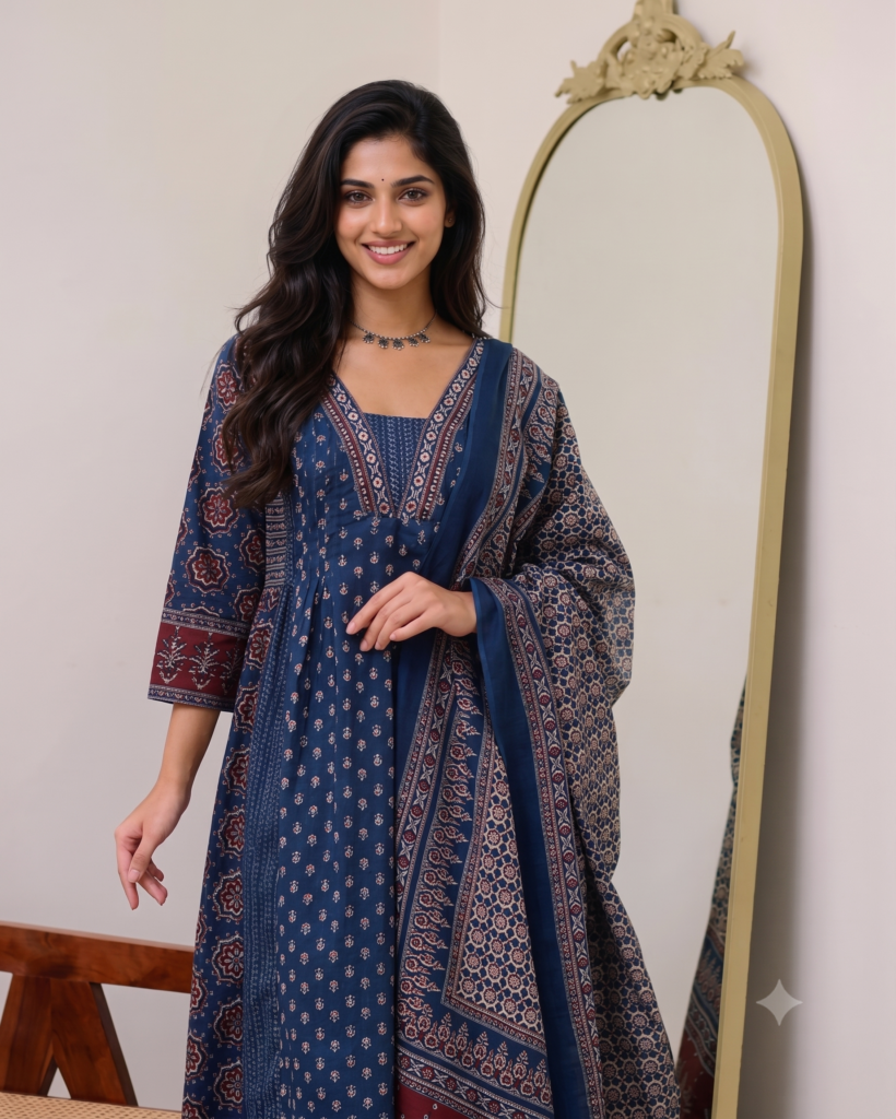 Rayon Printed Anarkali Kurta and Pant with Dupatta Set