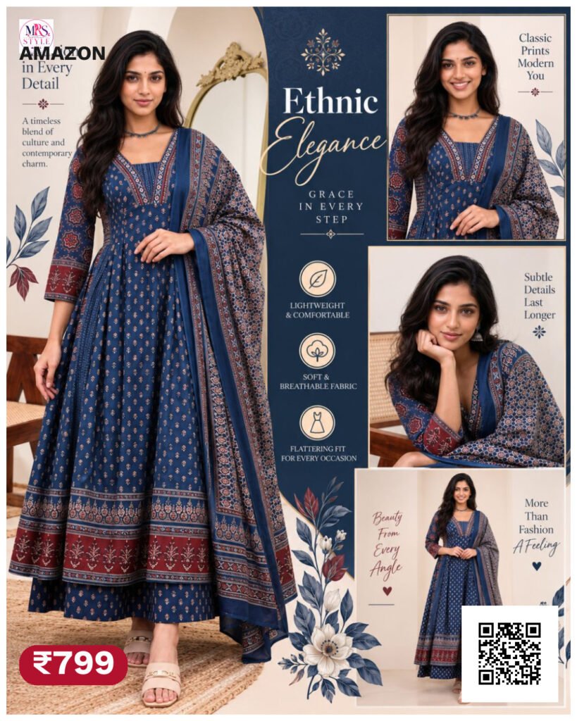 Rayon Printed Anarkali Kurta and Pant with Dupatta Set